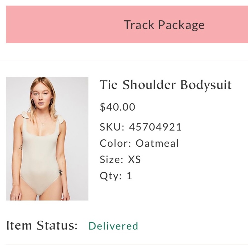 Free People Tie Bodysuit Tan Cream XS - Picture 4 of 5